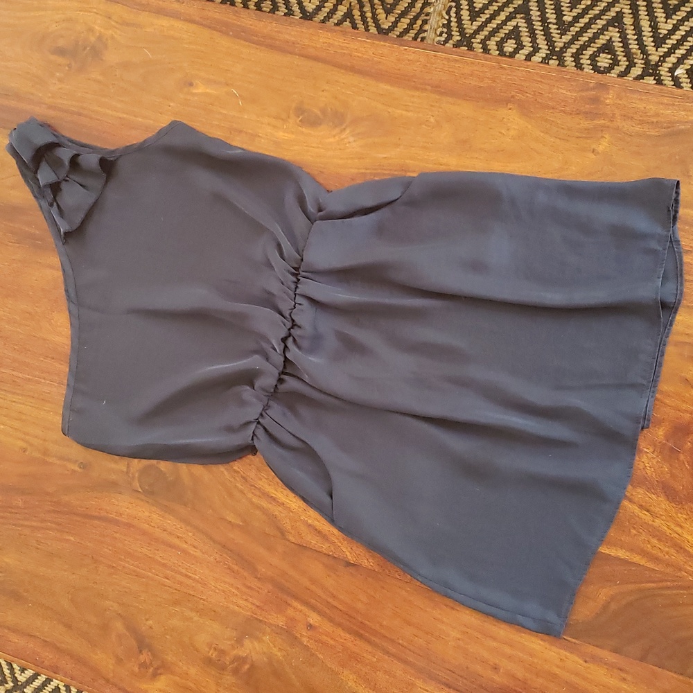 Vintage Y2K One Shoulder Satin Dress Sapphire Blue Ruffle Midi Size Medium - Picture 4 of 9
